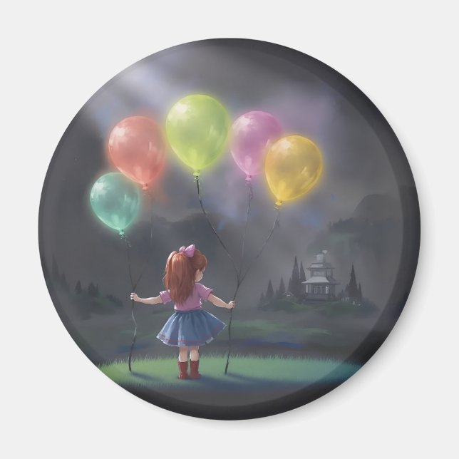 Aimant Petite fille mignonne avec des ballons (Devant)