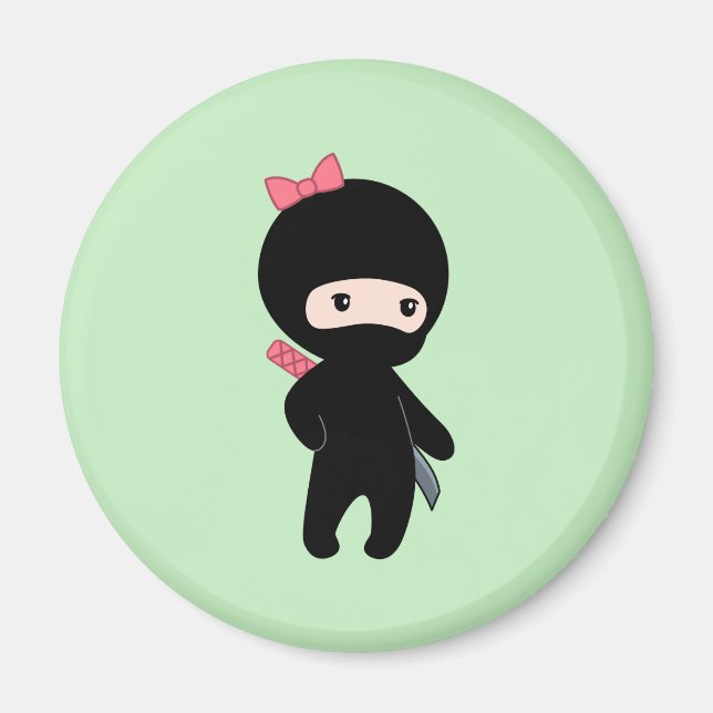 Aimant Petite Fille Ninja sur Fond Vert (Devant)