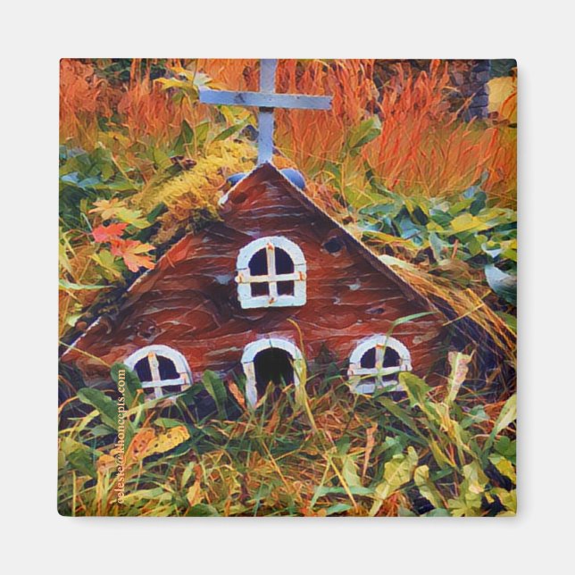 Aimant Petite maison de fée rouge (Devant)