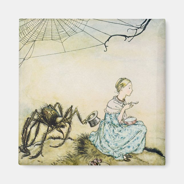 Aimant Petite Miss Muffet vintage par Arthur Rackham (Devant)