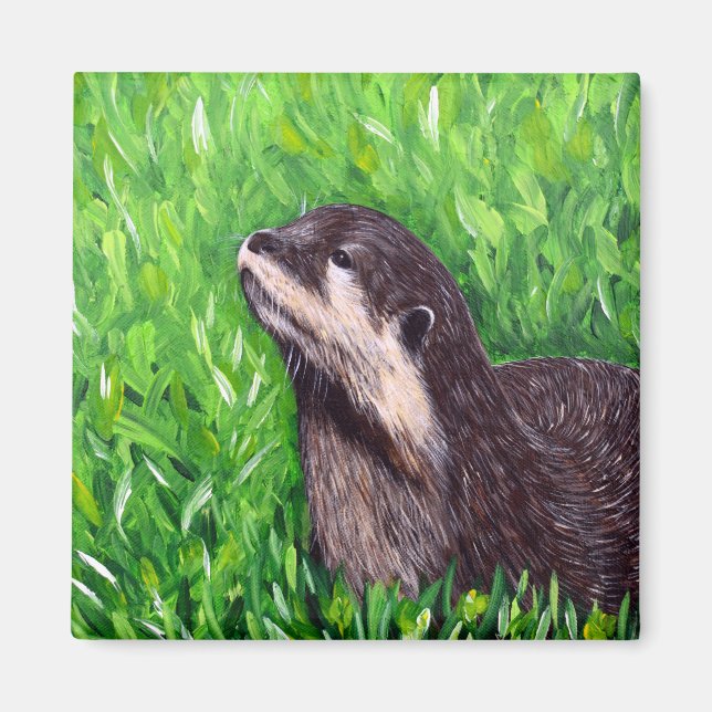 Aimant Petite peinture de loutre de rivière (Devant)