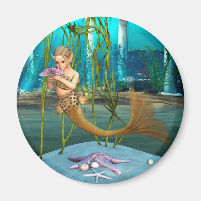 Aimant Petite Sirène avec Fleur d'Anémone (Devant)