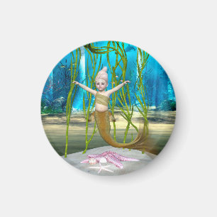 Aimant Petite Sirène Fantaisie Fille, Océan Bleu