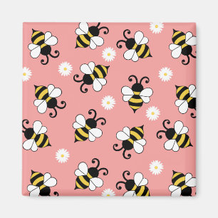 Aimant Petites abeilles mignonnes et fleurs marguerites m