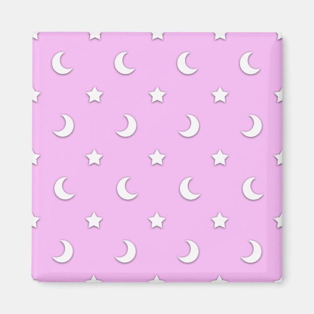 Aimant Petites étoiles blanches et lunes sur fond rose (Devant)