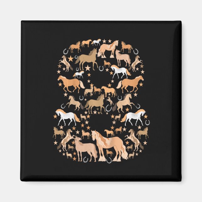 Aimant Petites filles 8 ans 8e anniversaire Cheval Graphi (Devant)