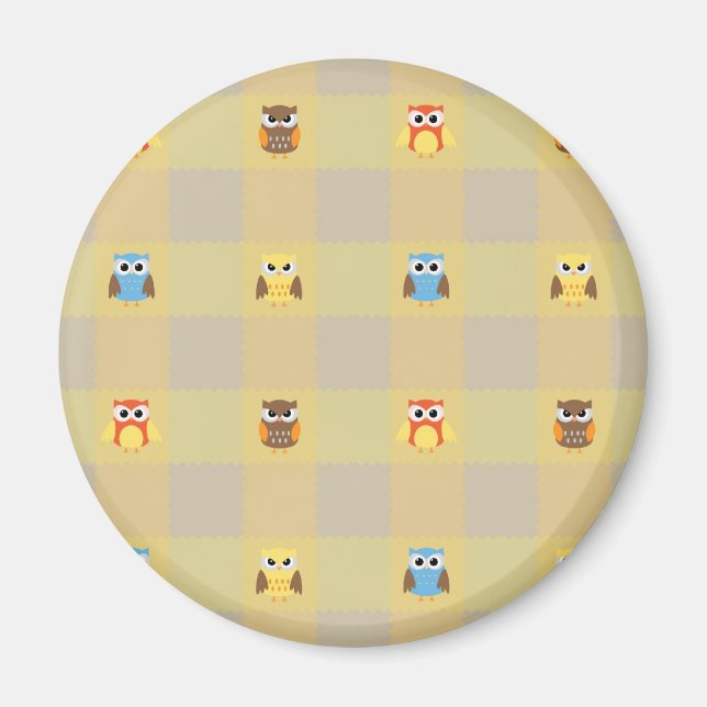 Aimant Petits hiboux mignons sur fond beige et jaune (Devant)