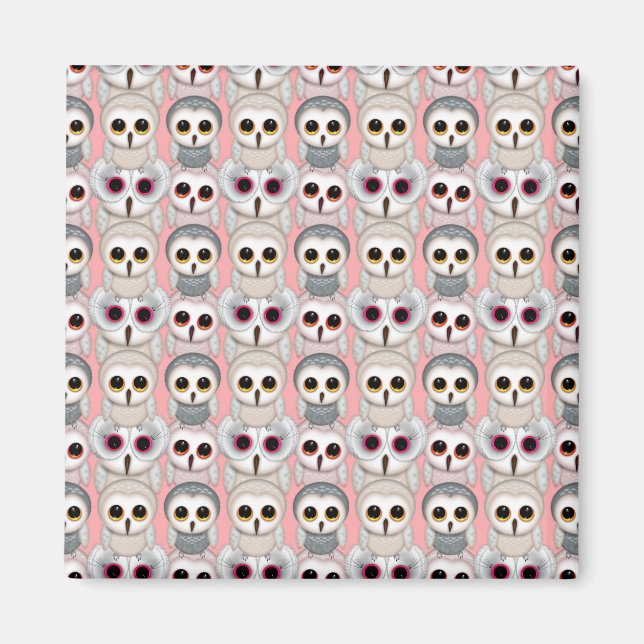 Aimant Petits hiboux sur motif rose (Devant)