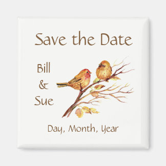 Aimant Petits Oiseaux Bruns Rouges - Enregistrer la Date