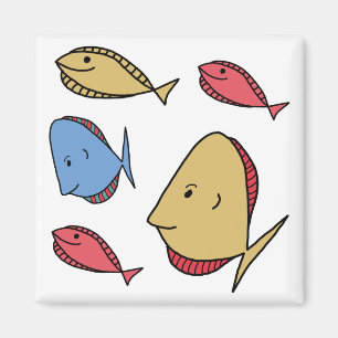 Aimant Petits poissons rouges bleus jaunes fantaisistes