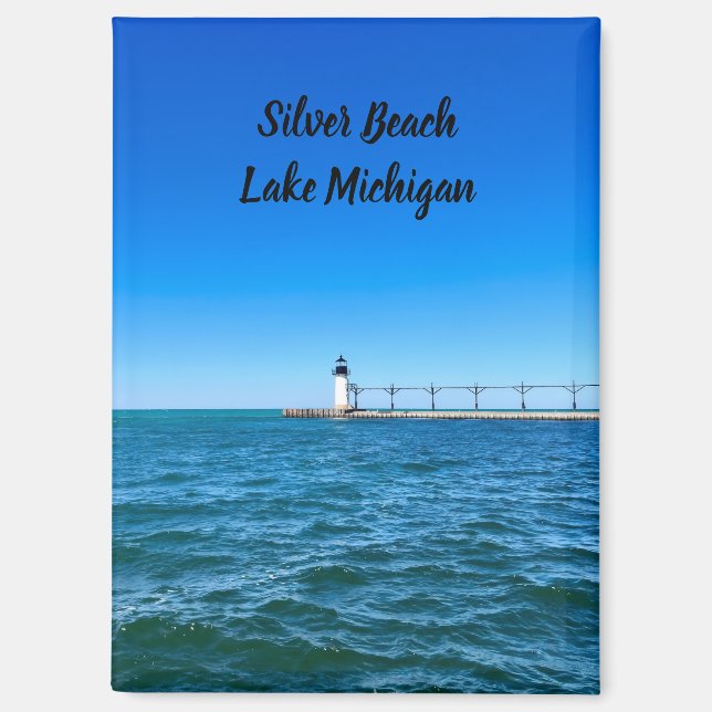 Aimant Phare de Silver Beach - Lac Michigan (Recto)