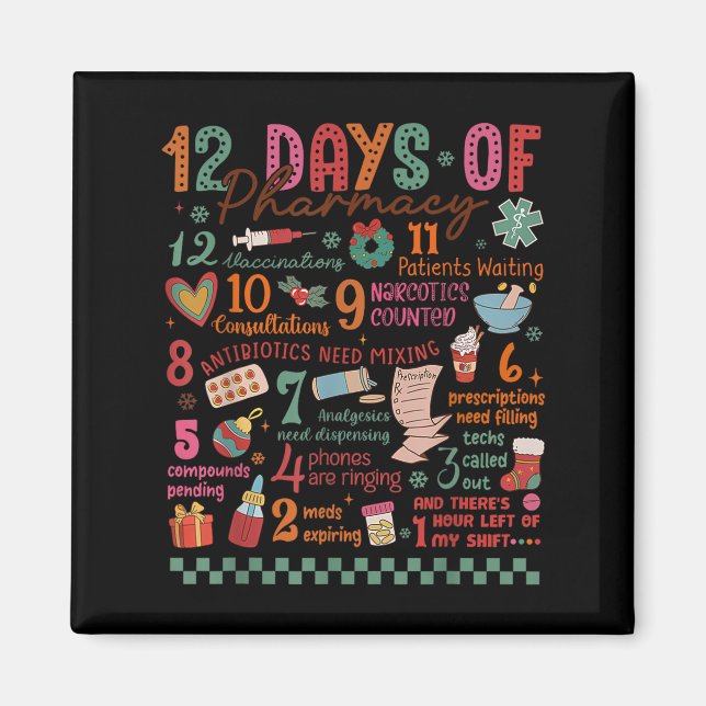 Aimant Pharmacy Christmas Shirt - 12 Days Of Pharmacy Tec (Devant)