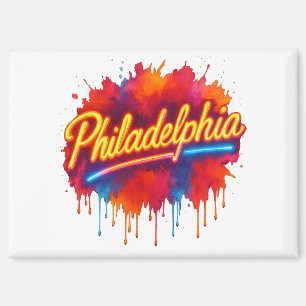 Aimant Philadelphia Neon Street Art - Gras Coloré