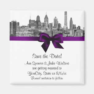 Aimant Philadelphie Skyline Etch BW Purple Enregistrer la