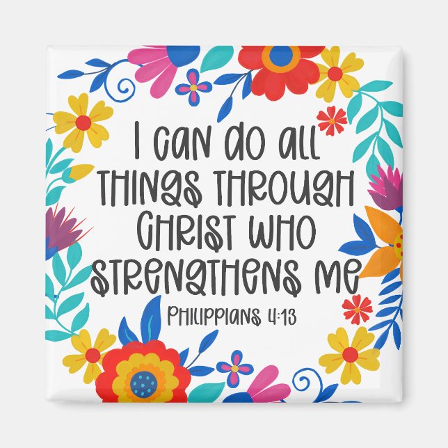 Aimant Philippiens 4:13 Bible Écriture Folk Art Floral (Devant)