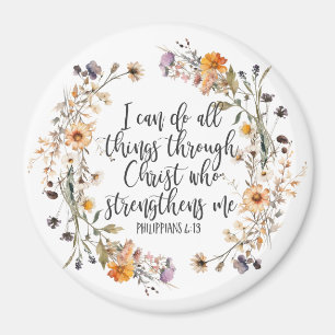 Aimant Philippiens 4:13 Bible Scripture Verse Floral