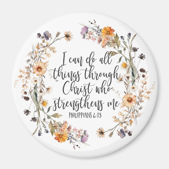 Aimant Philippiens 4:13 Bible Scripture Verse Floral (Devant)