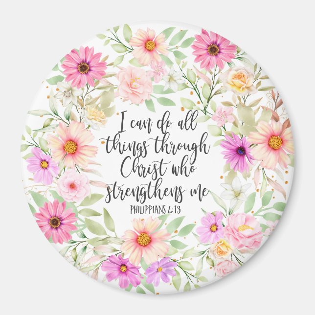 Aimant Philippiens 4:13 Bible Scripture Verse Floral (Devant)