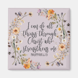 Aimant Philippiens 4:13 Bible Scripture Verse Floral Boho