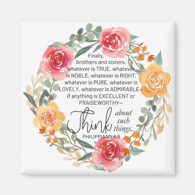 Aimant Philippiens 4:8 Couronne florale rose et jaune (Devant)