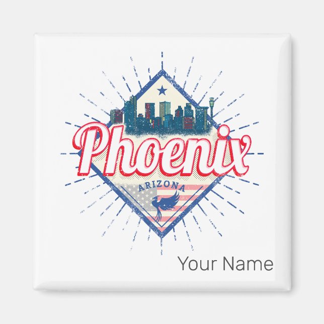 Aimant Phoenix Arizona États-Unis Skyline Vintage USA (Devant)