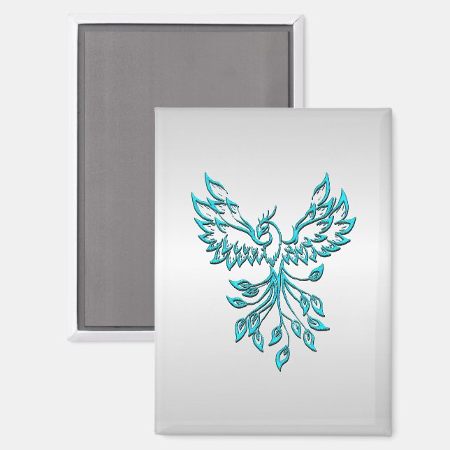 Aimant Phoenix bleu turquoise se lève sur l'argent (Recto/Verso)