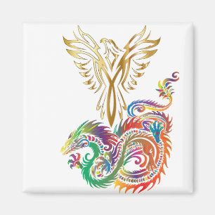 Aimant Phoenix et le Dragon Oriental Ying Yang Design