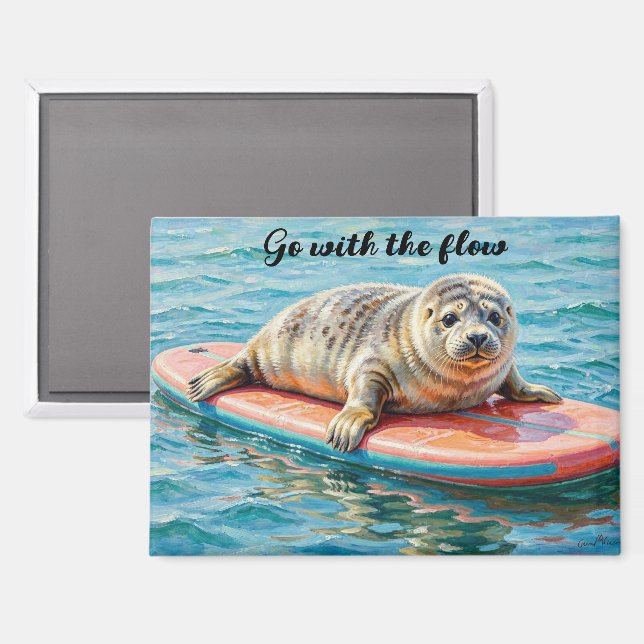 Aimant Phoque de surf adorable  (Recto/Verso)