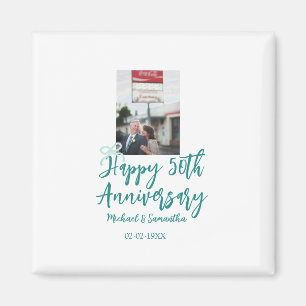 Aimant Photo 50e anniversaire de mariage ruban turquoise 