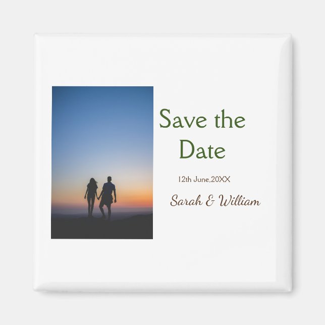 Aimant Photo classique blanc élégant typographie mariage  (Devant)