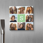 Aimant Photo Collage personnalisé Monogramme Mention vert<br><div class="desc">Vous pouvez utiliser des photos Instagram pour cette conception. Utilisez 8 photos carrés pour créer un cadeau unique et personnel. Ou vous pouvez garder le chiot hipster et faire un gardien branché. Si vous avez besoin d'ajuster les images,  cliquez sur l'outil personnaliser pour apporter des modifications.</div>