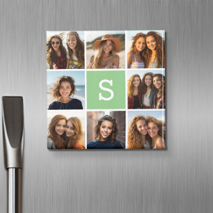 Aimant Photo Collage personnalisé Monogramme Mention vert