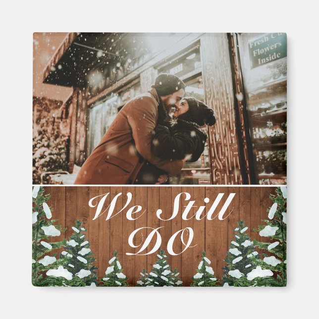 Aimant Photo d'anniversaire de mariage Snowy Wood & Fores (Devant)