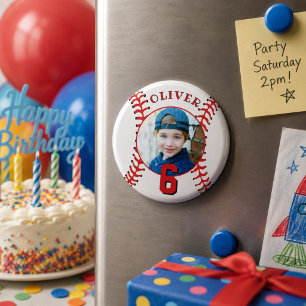 Aimant Photo d'anniversaire d'enfants avec balle de baseb