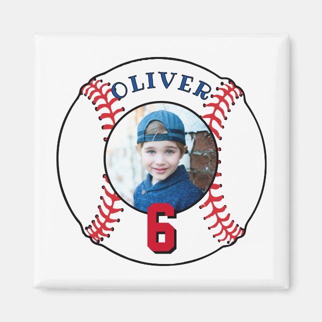 Aimant Photo d'anniversaire d'enfants avec balle de baseb (Devant)