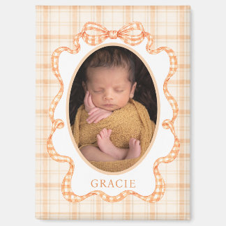 Aimant Photo de bébé à carreaux orange d'automne