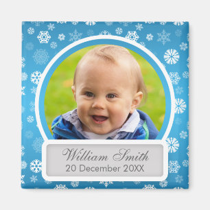 Aimant Photo de bébé avec le bleu de flocon de neige de