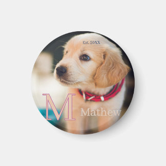 Aimant photo de chien familial année nom monogramme chat