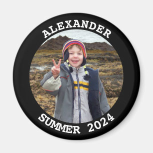 Aimant Photo de famille ronde personnalisée Noir