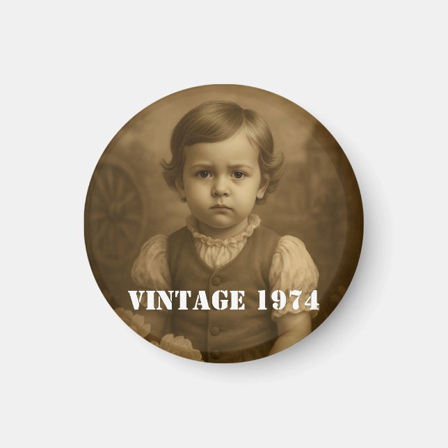 Aimant Photo de l'enfance personnalisée et année vintage  (Devant)