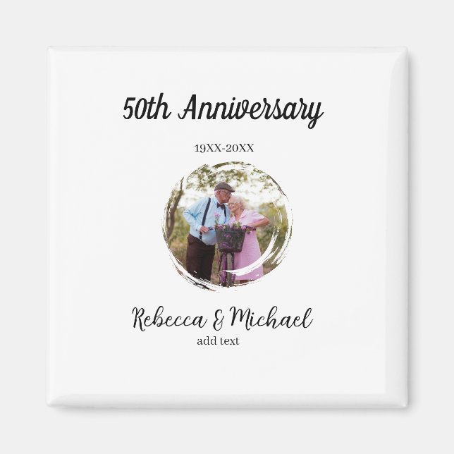 Aimant photo de mariage 50e anniversaire cercle nom année (Devant)