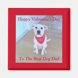 Aimant Photo de mignon chien blanc avec Bouton rouge aux