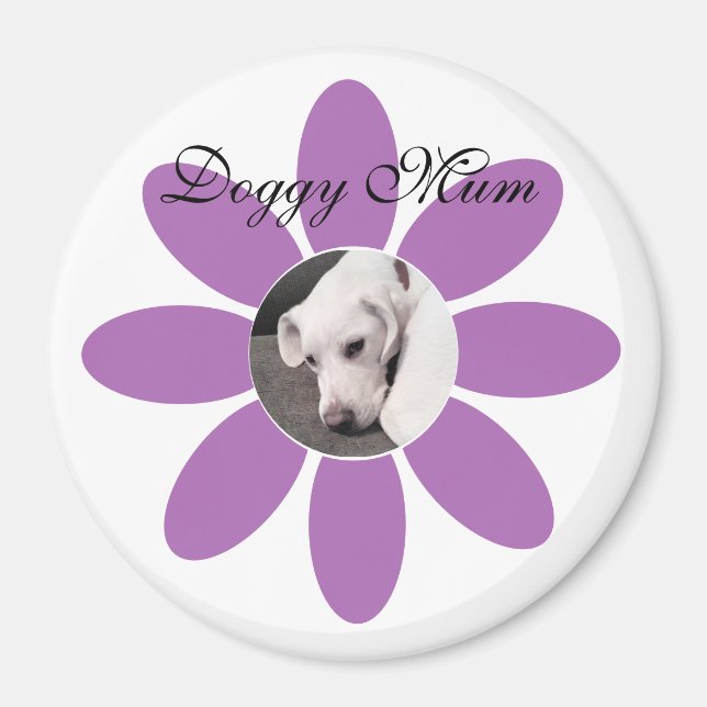 Aimant Photo de mignon chien chiot dans cadre de fleurs v (Devant)