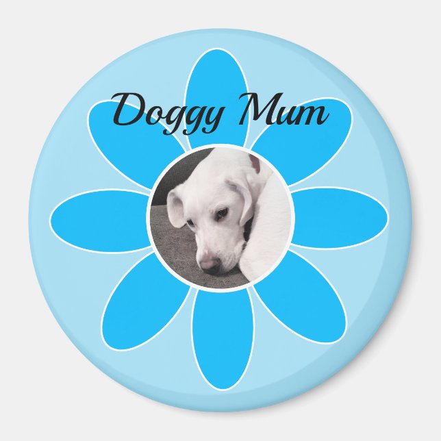 Aimant Photo de mignonne chiot dans le cadre bleu maman (Devant)