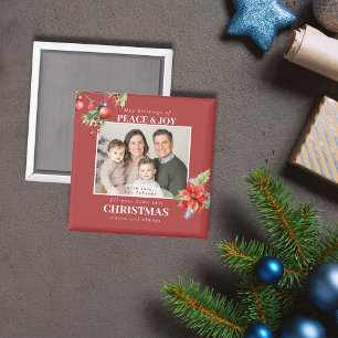 Aimant Photo de Noël de famille rouge moderne