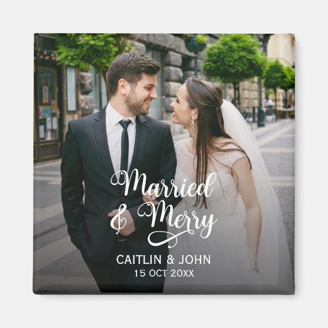 Aimant Photo de Noël des jeunes mariés nouvellement unis (Devant)