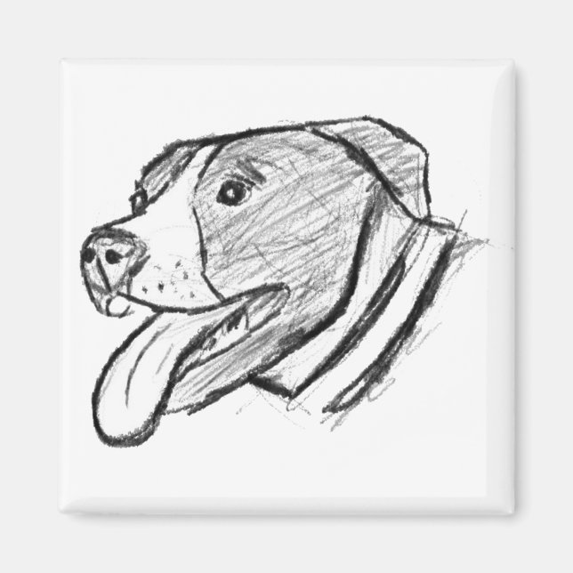 Aimant photo de pitbull dessiné à la main amateur de chie (Devant)