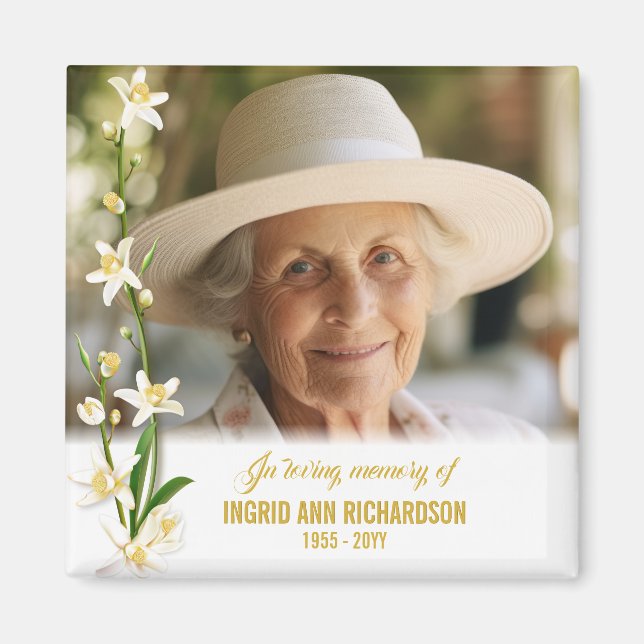 Aimant Photo funéraire de White Orchid Lily (Devant)