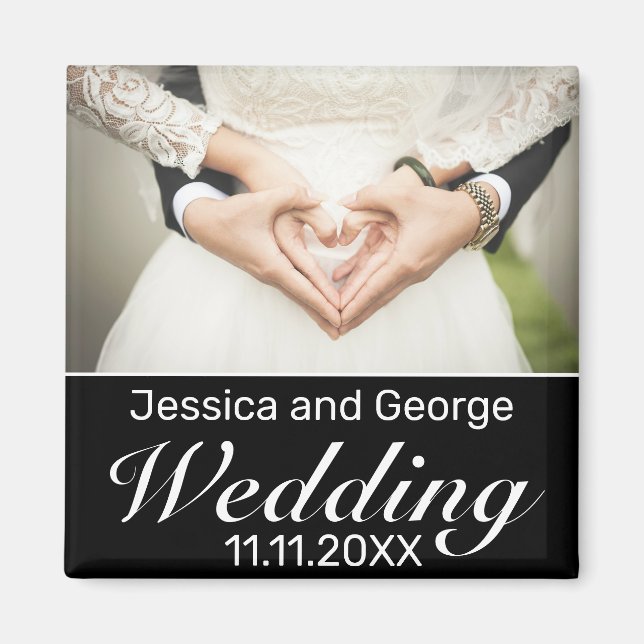 Aimant Photo minimaliste moderne en noir blanc Mariage (Devant)