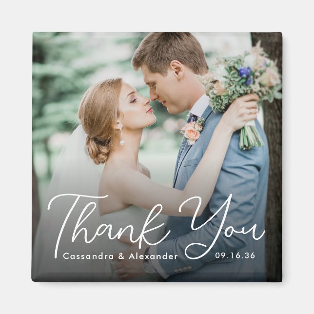 Aimant Photo Moderne Gras Script Blanc Merci Mariage (Devant)